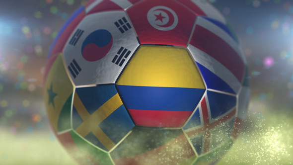 Colombia Flag on a Soccer Ball - Football Fly with Particles alt