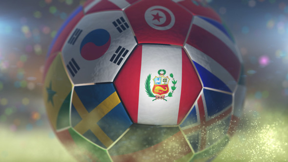 Peru Flag on a Soccer Ball - Football Fly with Particles alt
