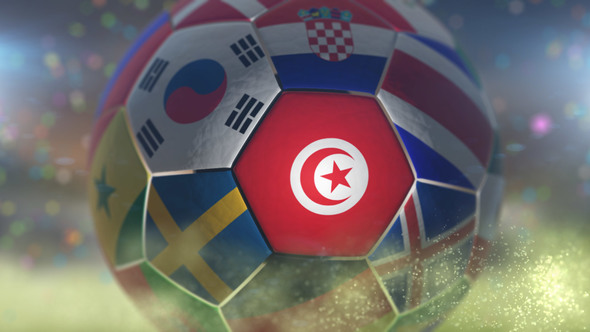 Tunisia Flag on a Soccer Ball - Football Fly with Particles alt