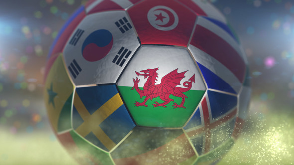 Wales Flag on a Soccer Ball - Football Fly with Particles alt