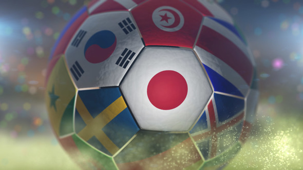 Japan Flag on a Soccer Ball - Football in Stadium alt