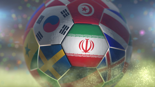 Iran Flag on a Soccer Ball - Football Fly with Particles