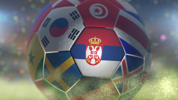 Serbia Flag on a Soccer Ball - Football Fly with Particles alt