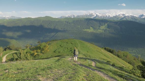 Girl Hikes in the Mountains - Koruldi Lakes Area, Mestia,Georgia