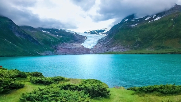 Svartisen Glacier in Norway Aerial View