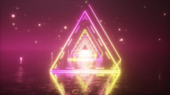 Flying Through Glowing Neon Triangles with Metal Floor alt