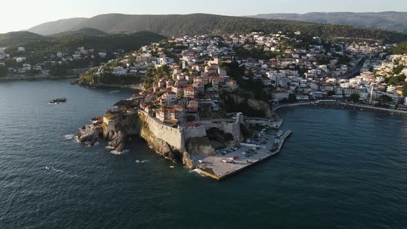 Aerial view of Ulcinj township at sunset, Montenegro.