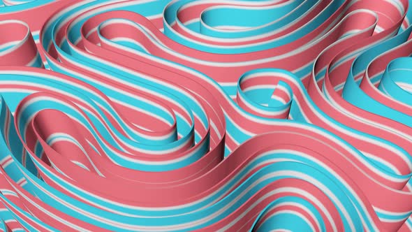 Rows of colorful rippling stripes animation 3d rendering. Motion design. Smooth hypnotic pattern.