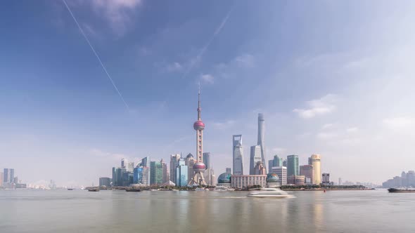 Timelapse of city skyline from day to night in Shanghai china