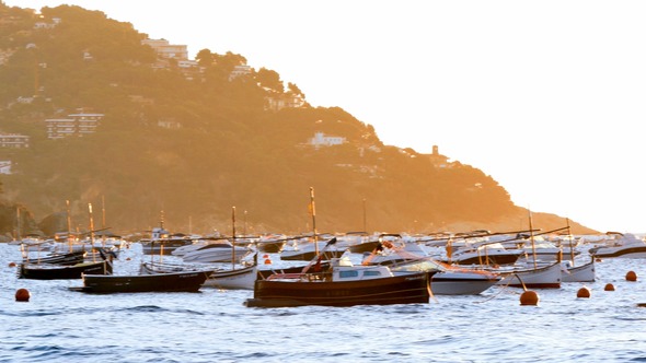 Anchored Boats in Front of a Mediterranean Village