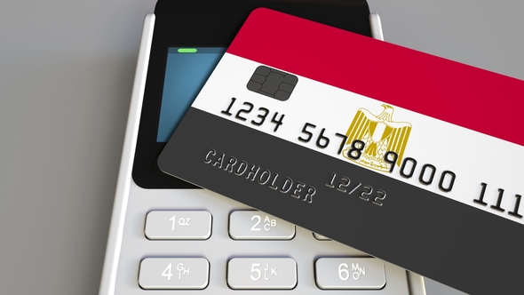 POS Terminal with Credit Card Featuring Flag of Egypt alt