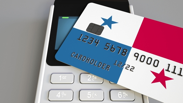 POS Terminal with Credit Card Featuring Flag of Panama alt