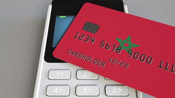 Payment Terminal with Credit Card Featuring Flag of Morocco