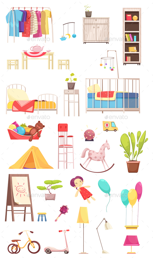 Children Room Interior Elements Set