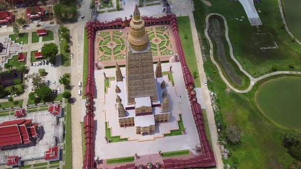 Bang Tong Golden Pagoda Temple in Krabi Province, Thailand. Aerial View
