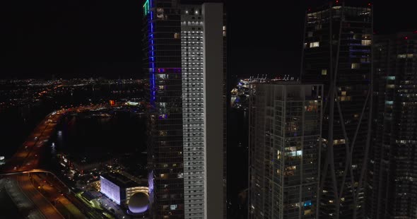 5k Aerial Stock Video Downtown Miami Night