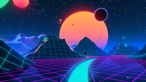 Retrowave Landscape River VJ Loop