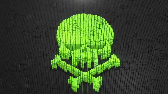 Green Skull Digital Background of the Many Black Squares