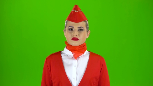 Stewardess Is Disappointed. Green Screen