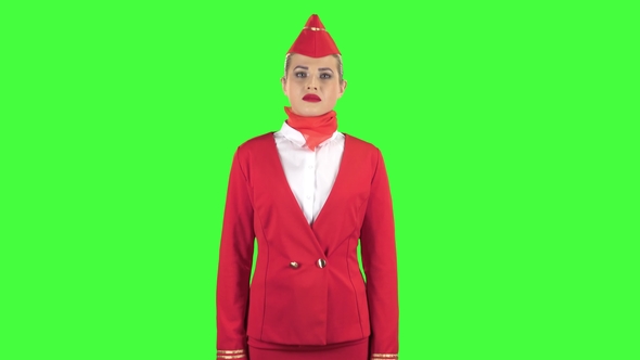 Stewardess Is Disappointed. Green Screen