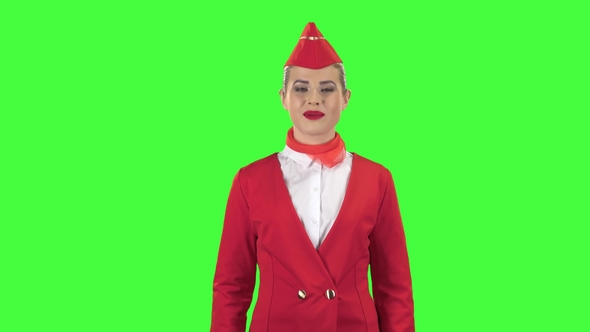 Girl Tells Something About the Planes. Green Screen
