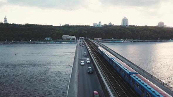 Aerial View of the Metro Bridge in Kiev, Ukraine