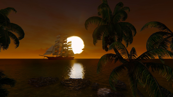 Sailing Ship And Palms alt