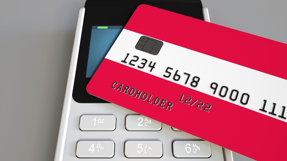 Payment Terminal with Credit Card Featuring Flag of Austria alt