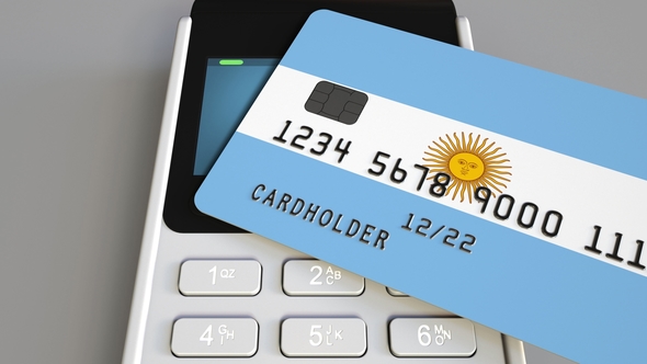 Payment Terminal with Credit Card Featuring Flag of Argentina alt