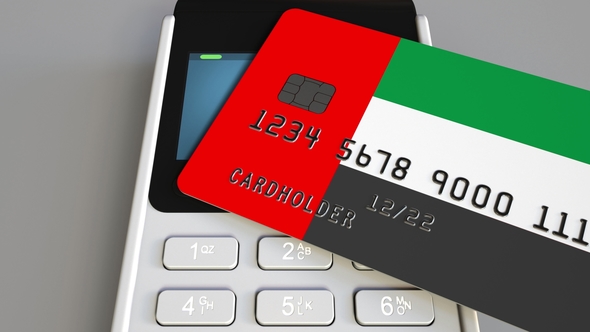 Payment Terminal with Credit Card Featuring Flag of the United Arab Emirates