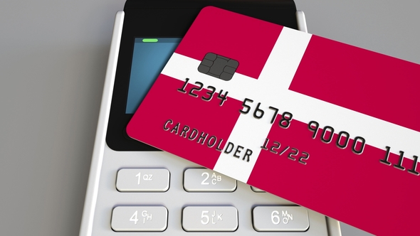 POS Terminal with Credit Card Featuring Flag of Denmark alt