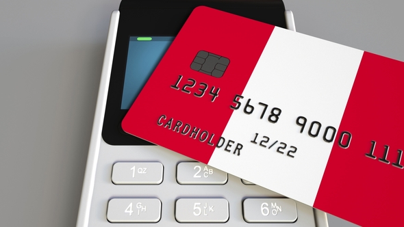 POS Terminal with Credit Card Featuring Flag of Peru alt