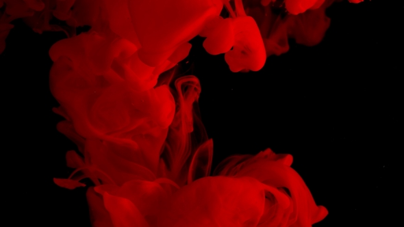 Ink in Water. Colour Red Bloody Paint Reacting in Water Creating Abstract Cloud formations