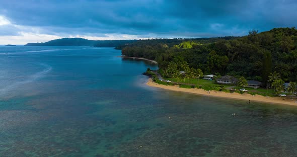 Anini Beach Kauai North Shore Hawaii Aerial Drone Hyperlapse Sun Illumination Hawaiian Coast