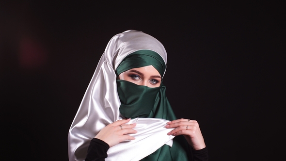Portrait Beautiful Muslim Girl in Hijab Looking in Camera