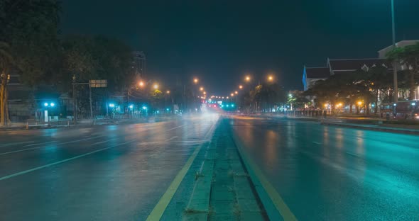 Hyperlapse of Night City Traffic on Street Intersection. Timelapse of Cars and Motorbikes Movement