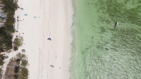 Aerial View of a Boat in the Ocean Near the Coast of Zanzibar Tanzania