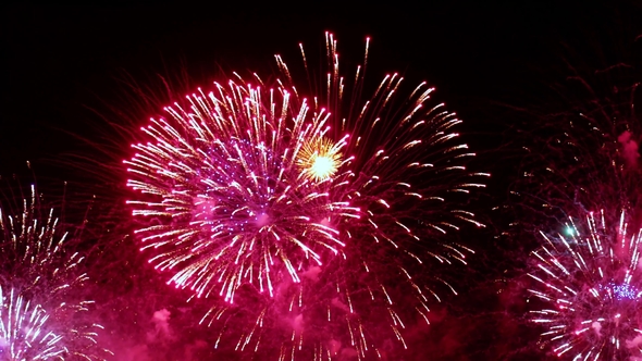 Colorful Fireworks Exploding in the Night Sky. Celebrations and Events in Bright Colors.