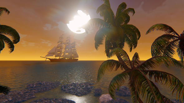 Sailing Ship At Sunset