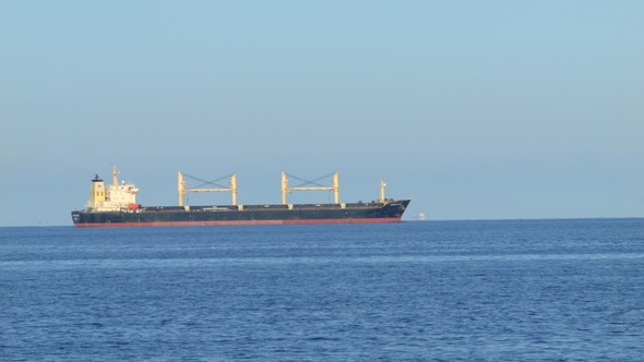 Large Cargo Ship Sailing From Black Sea.  Raw Processed
