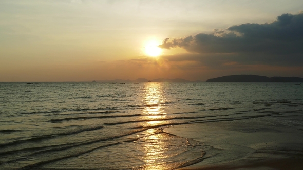 Sunset on the Tropical Beach, Krabi, Thailand,