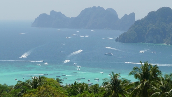 Many Tourist Yachts Near Phi Phi Island