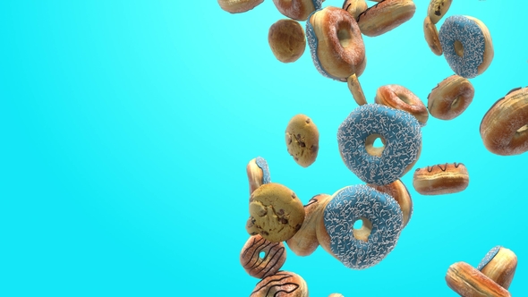 Different Donuts on a Blue Background
