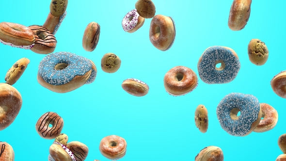 Different Donuts on a Blue Background