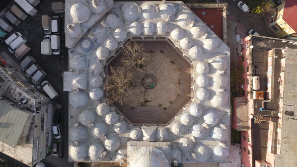 Aerial View of Mosque in Istanbul, Turkey on Sunny Day