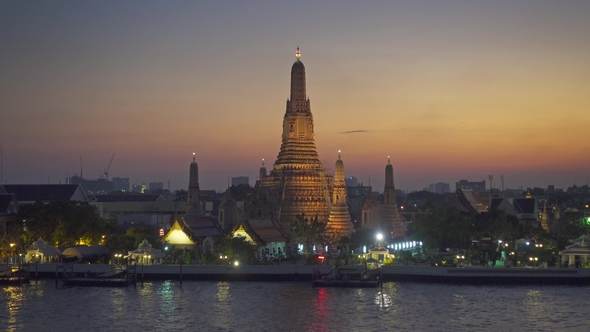 Landscape with Wat Arun at Twilight Time, Bangkok