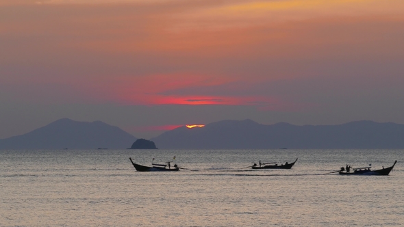 Sunset over Sea at Krabi in Thailand