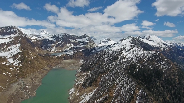 Aerial View on Ritom Lake in Switzerland Alps