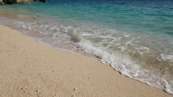 Beautiful Mediterranean Sea Coastline, Strong Waves Crashing in  on Seashore