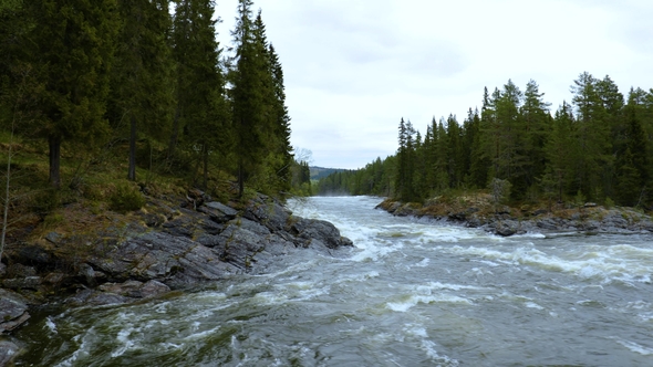 Ristafallet Waterfall in the Western Part of Jamtland